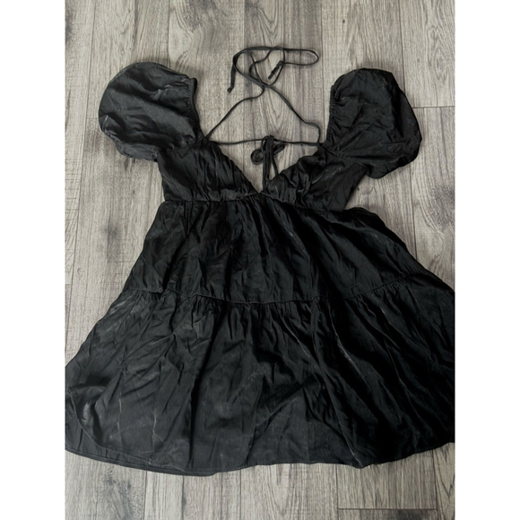 Cotton Candy LA Smocked Baby Doll Poof Dress - Shiny Black Small, Built In Short - Picture 2 of 9